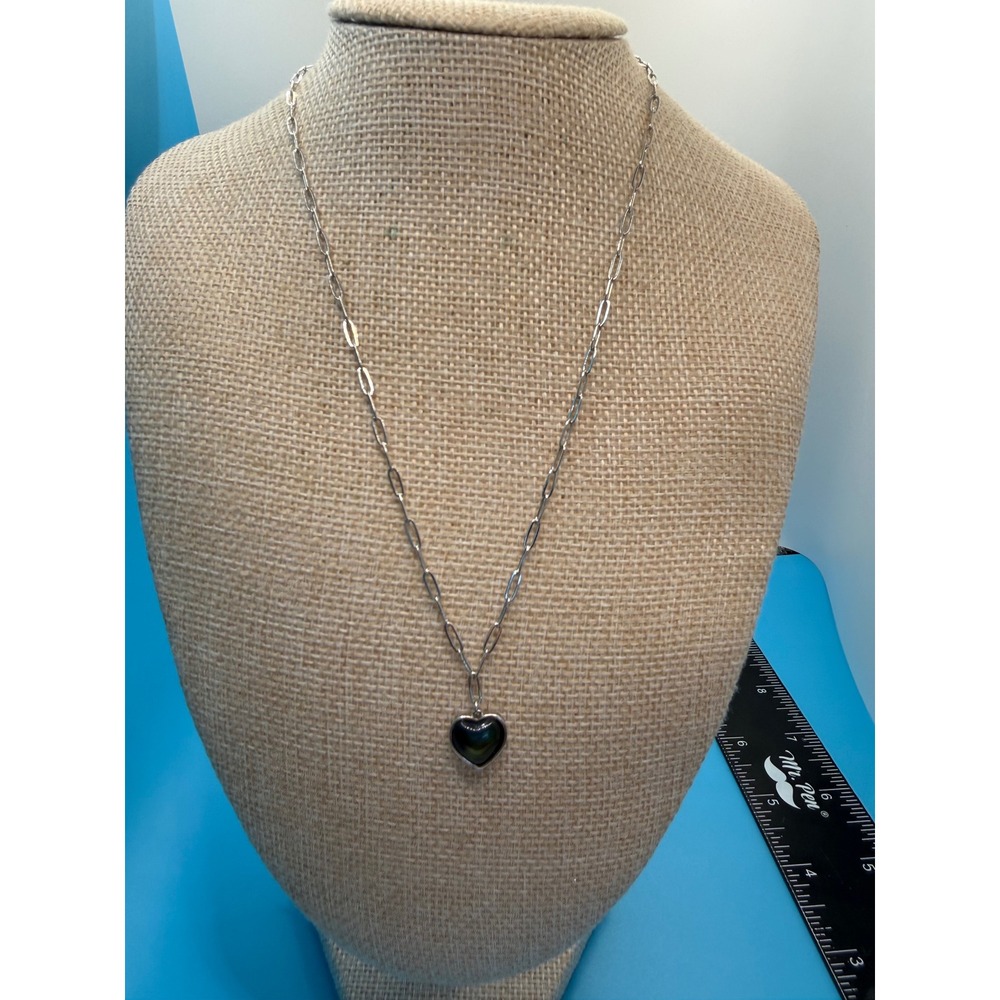 Pura Vida Mood Heart Necklace Silver Tone Paperclip Chain Color Changing Pendant